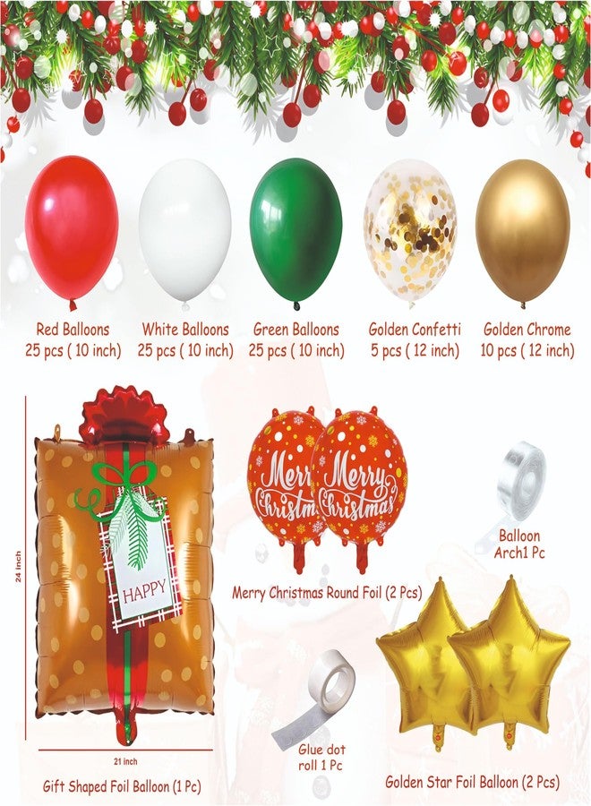 YOURS DECOR Christmas Part Decoration Kit, pack of 97 with Red, White & Green Balloon Set with Christmas Theme Gift shaped Foil Balloon set for Decoration, Holiday Celebrations - Image 2